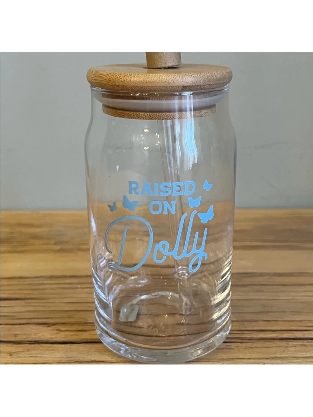 Dolly ‘Raised On Dolly' 16oz Glass Tumbler With Lid And Straw